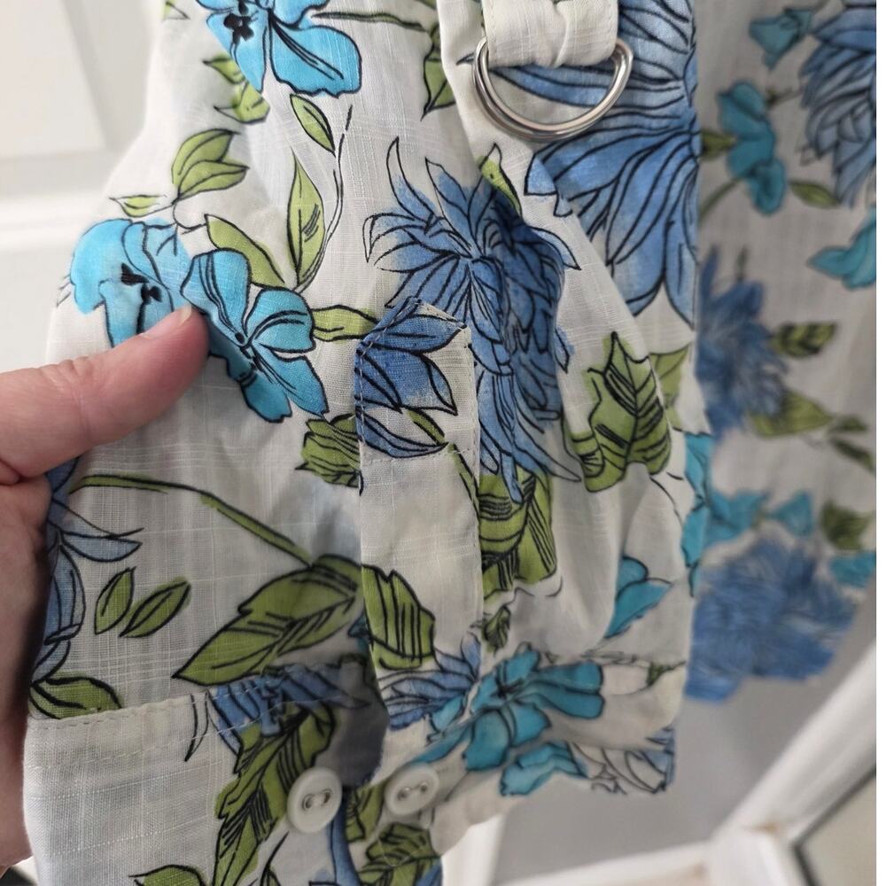 Karen Scott White/Blue Floral 3/4 Sleeve Button Up - Size XL - Picture 3 of 7